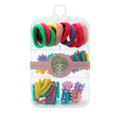 Colorful Hair Accessories Gift Set – Hairbands & Clips in Clear Organizer Box with vibrant hairbands and flower clips.